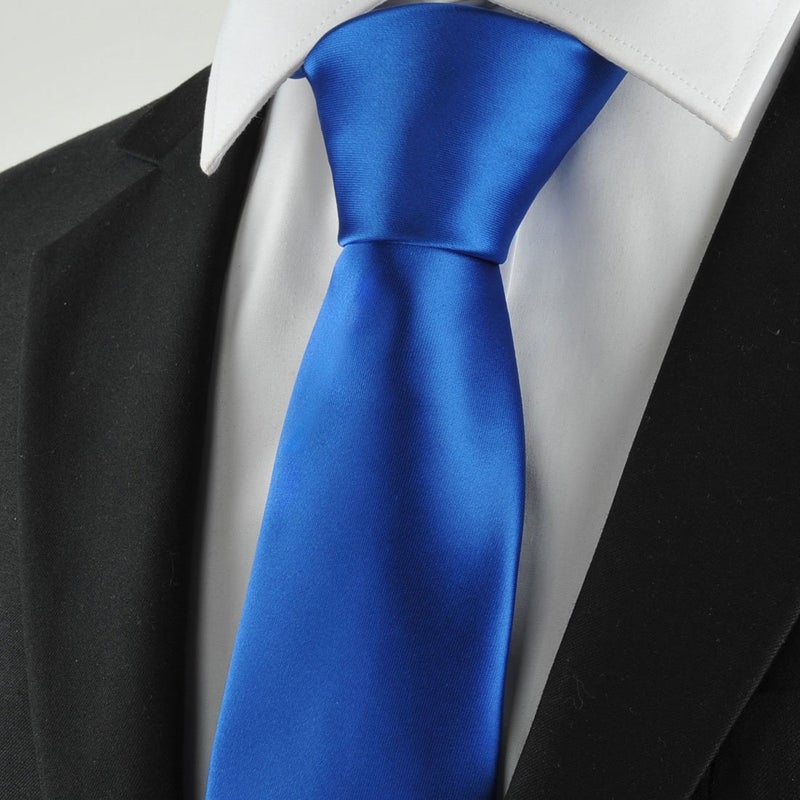 KissTies Mens Silk Royal Blue Tie Solid Satin Wedding Necktie + Gift Box - Image 3